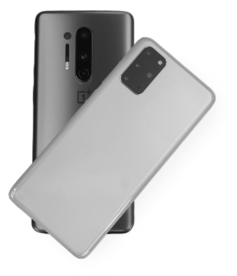 Dos móviles inteligentes con tecnología Android superpuestos.