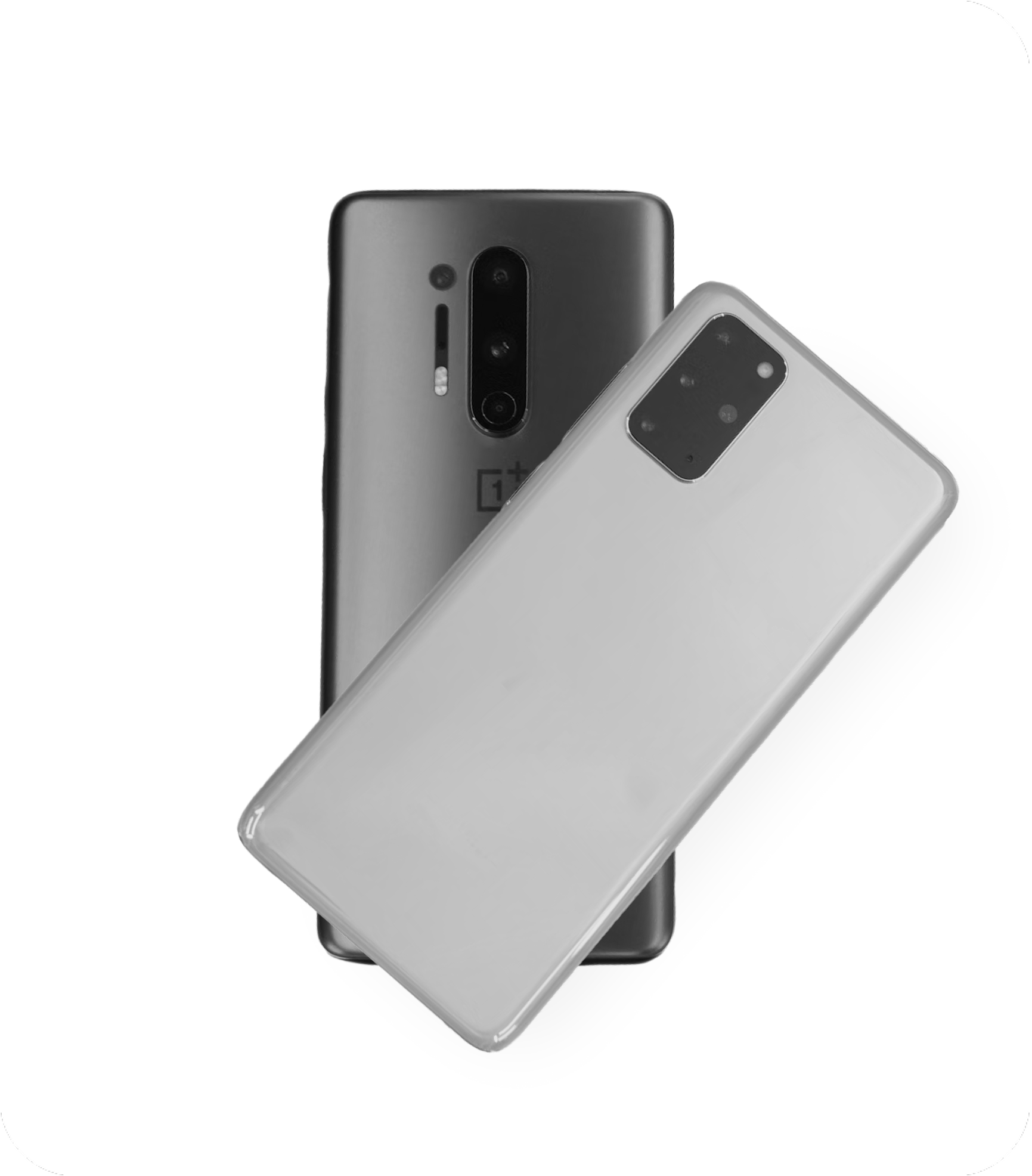 Dos móviles inteligentes con tecnología Android superpuestos.