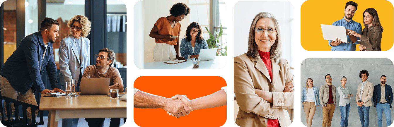 Composición de imágenes reflejando reuniones estratégicas en entorno empresarial.
